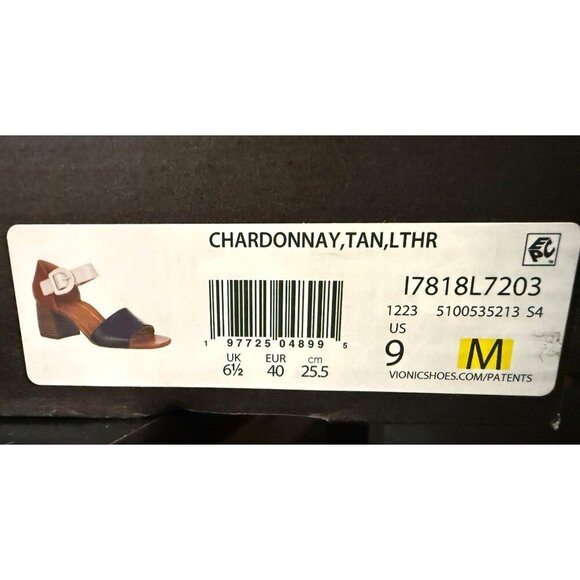 Vionic Womens Black Tan Leather Chardonnay Block Heel Sandals Sz 9 M New - Picture 8 of 11